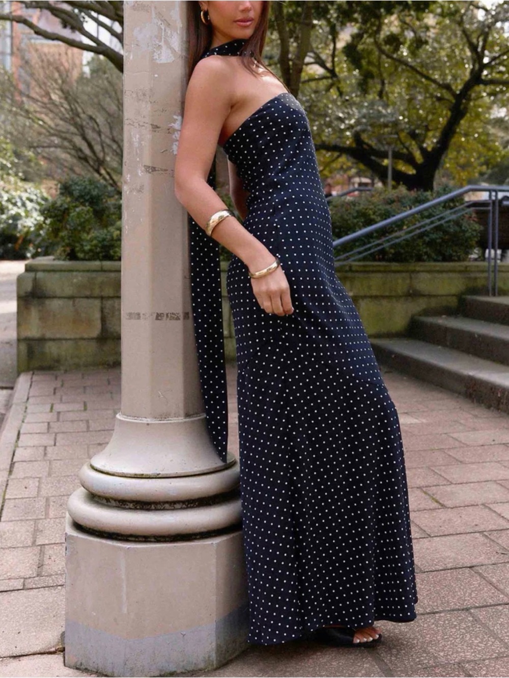 Peppermayo Black Polka Dot Strapless Maxi Dress - Picture 2 of 3
